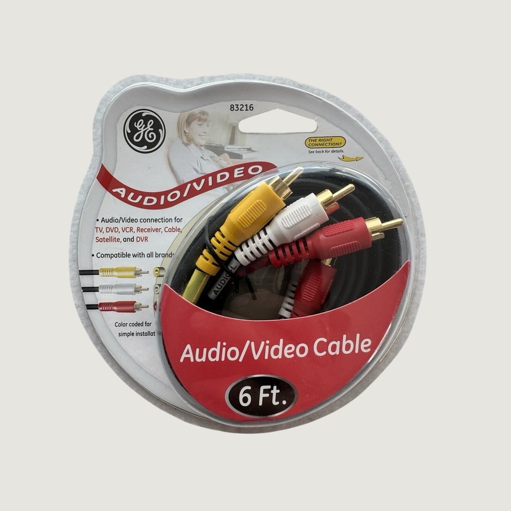 GE 6 ft Audio/Video Cable 3-Male RCA Shielded Multicolor Color Coded NEW